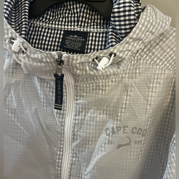 Charles River Cape Cod Logo Classic 3/4 Zip Hoodie White lined Gingham Pullover - Picture 10 of 11